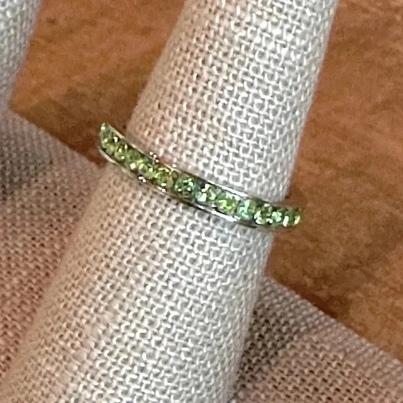 Green Peridot Colored CZ Stainless Steel Eternity Band Ring August Birthstone - Picture 3 of 6